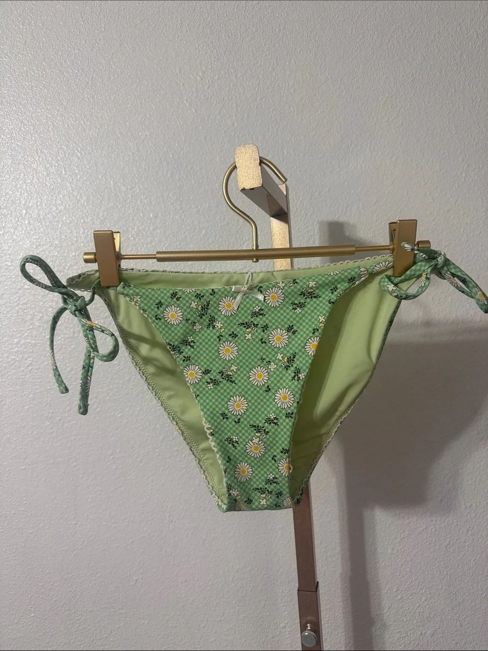 OUT FROM UNDER- Green Daisy Tie-Side Bikini Bottom- medium